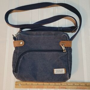 TRAVELON BLUE CANVAS CROSSBODY BAG